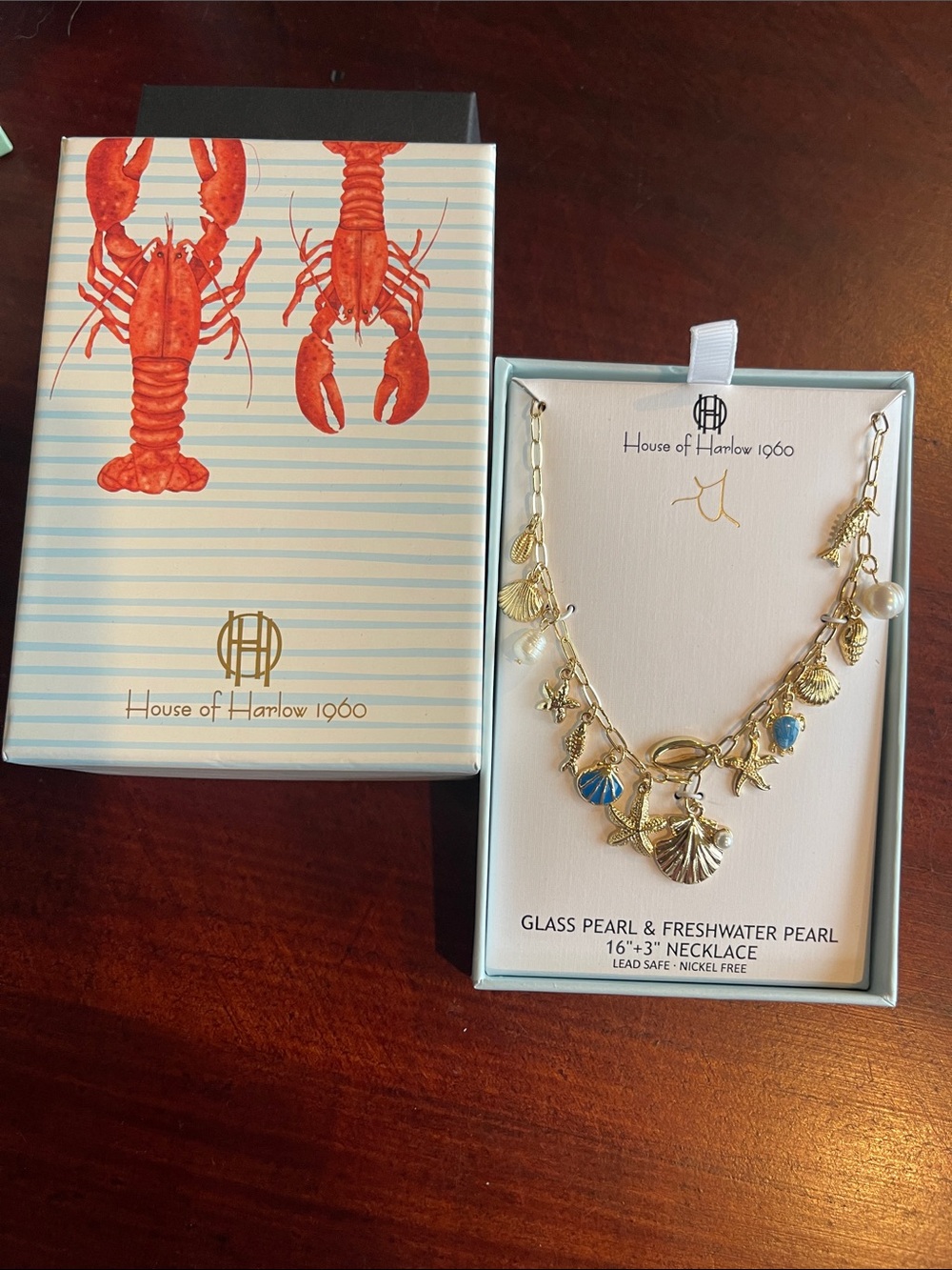 House of Harlow 1960 Gold Seashell Charm Necklace freshwater pearls coastal sea